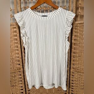 Modern Works Women's White Striped Ruffle Sleeve Top Size Medium